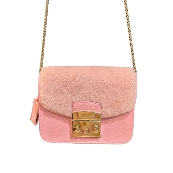Furla Handbags - NWOT FURLA Mini Metropolis Faux Fur & Leather Chain Crossbody Bag w/ Key